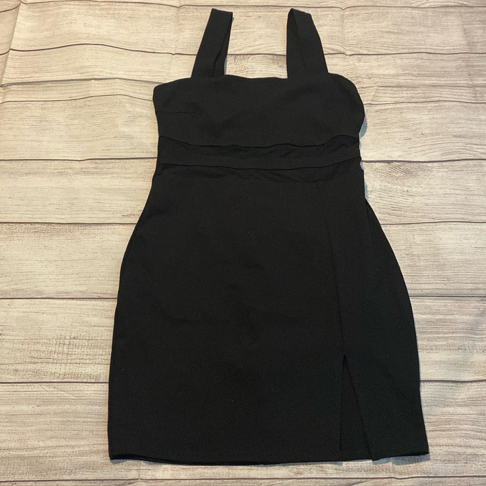 Body con party dress with side split and sheer to mid section